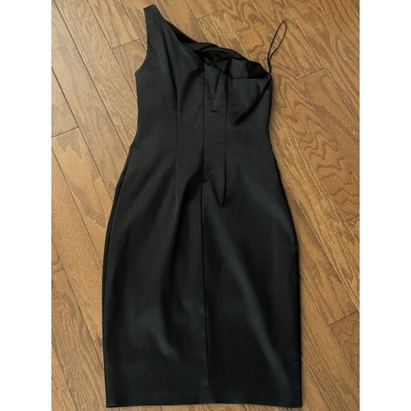 Vintage 90s Cache Dress Sz 4 Black Ruched Knee Length One Shoulder Cocktail Y2k‎ - Picture 3 of 6